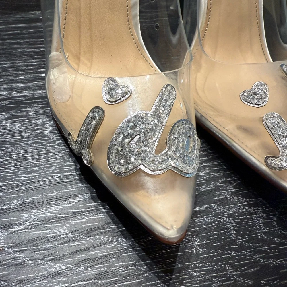 Betsey Johnson I Do  Clear Silver Heels - Picture 3 of 15
